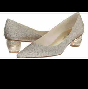 Stuart Weitzman Women's Poco Globe Gold Rhinestone Shimming Flat Pumps US 5